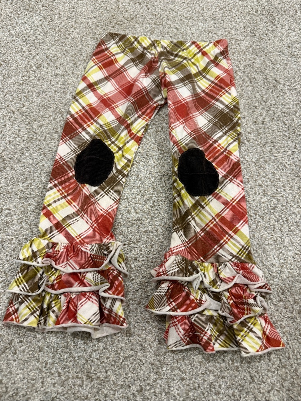 Persnickety Plaid Ruffle Hem Pants in Red, Green, Brown